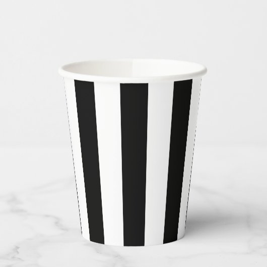 白黒の大きいサイズの縦のストライプ 紙コップ (左)