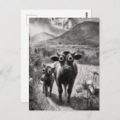 白黒の大きく開いた目の牛 ポストカード (正面/裏面)