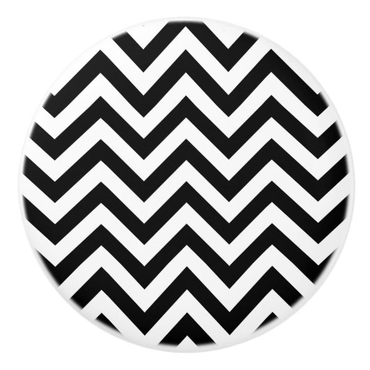 白黒の大きなシェブロンのジグザグパターン セラミックノブ (正面)