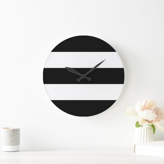 白黒の大きなストライプ ラージ壁時計 (ホーム)