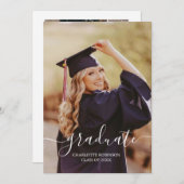 白黒の大学院のスクリプト写真の卒業 招待状 (正面/裏面)