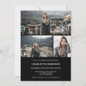 白黒の大学院のスクリプト写真の卒業 招待状 (裏面)