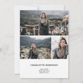 白黒の大学院スクリプト写真の卒業 案内状 (裏面)