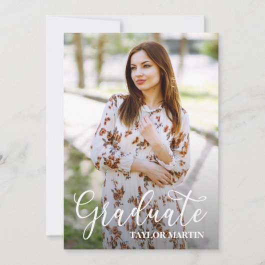 白黒の大学院スクリプト写真卒業 招待状 (正面)