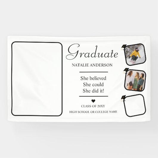 白黒の大学院写真卒業バナー 横断幕 (横)