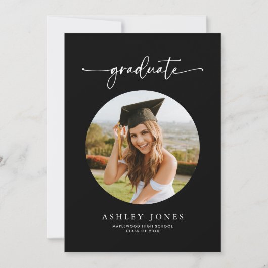 白黒の大学院写真卒業パーティー 招待状 (正面)