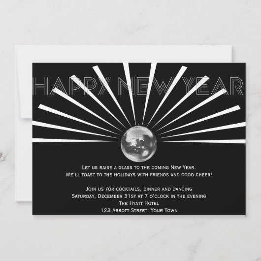 白黒の大晦日にディスコボール 招待状 (正面)