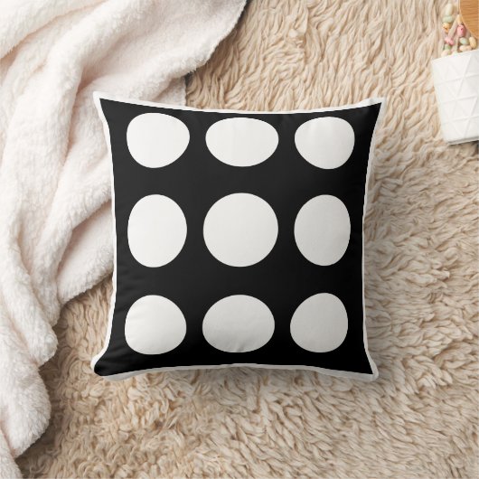 白黒の大水玉模様枕 クッション (ブランケット)