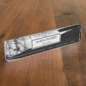 白黒の大理石と三角形 デスクネームプレート (側面)