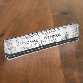 白黒の大理石と黒のストライプ デスクネームプレート (側面)