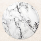 白黒の大理石のテクスチャ ラウンドペーパーコースター (正面)