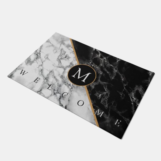 白黒の大理石のドーカスタムマット（文字付） ドアマット (アングル)