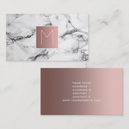 白黒の大理石のモノグラムバラピンク 名刺 (正面/裏面)