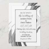 白黒の大理石の流体アート結婚ズ 招待状 (正面/裏面)