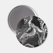 白黒の大理石の流体アート マグネット (正面/裏面)