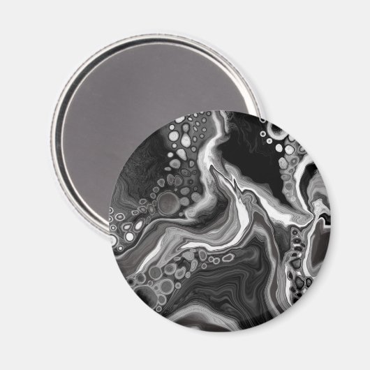 白黒の大理石の流体アート マグネット (正面/裏面)