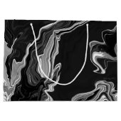 白黒の大理石の流体アート ラージペーパーバッグ (裏面)