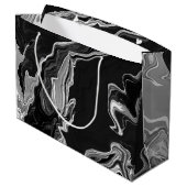 白黒の大理石の流体アート ラージペーパーバッグ (裏面アングル)