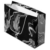 白黒の大理石の流体アート ラージペーパーバッグ (正面アングル)
