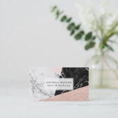 白黒の大理石の赤面のピンクのバラの金ゴールドのグリッター 名刺 (スタンド正面)