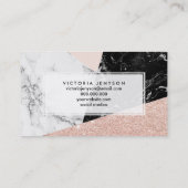 白黒の大理石の赤面のピンクのバラの金ゴールドのグリッター 名刺 (裏面)
