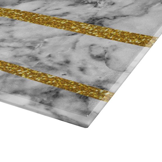 白黒の大理石の金ゴールドのグリッターの効果は縞で飾ります カッティングボード (角)