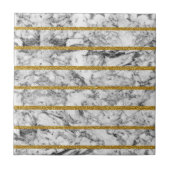 白黒の大理石の金ゴールドのグリッターの効果は縞で飾ります タイル (正面)