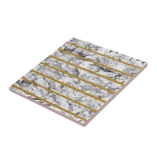 白黒の大理石の金ゴールドのグリッターの効果は縞で飾ります タイル (側面)