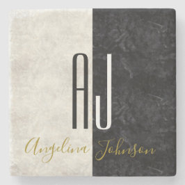 白黒の大理石イニシャル モノグラムの ストーンコースター