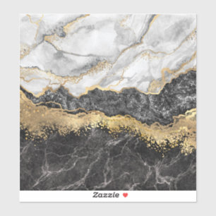 白黒の大理石ゴールド箔モノグラム シール