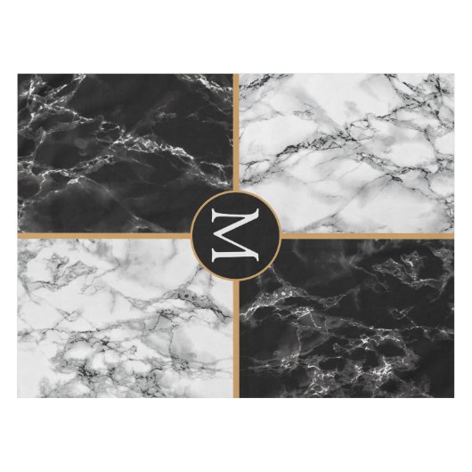 白黒の大理石テーブルクロス文字 テーブルクロス (正面(横))
