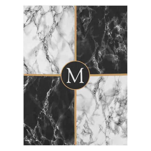 白黒の大理石テーブルクロス文字 テーブルクロス (正面)