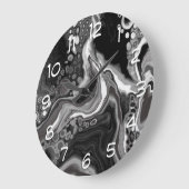 白黒の大理石デジタル流体アート ラージ壁時計 (傾斜)