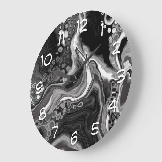 白黒の大理石デジタル流体アート ラージ壁時計 (傾斜)