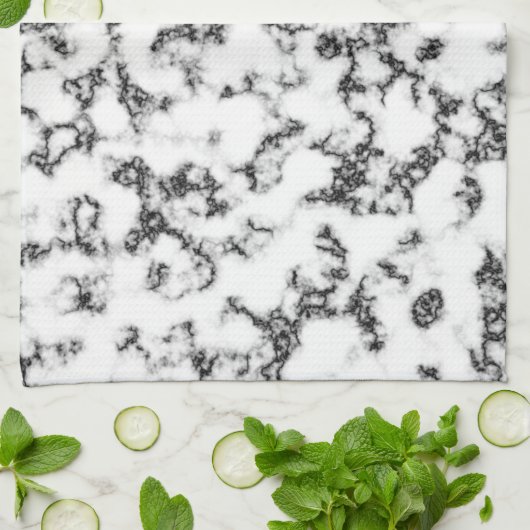 白黒の大理石パターン キッチンタオル (折り畳み)
