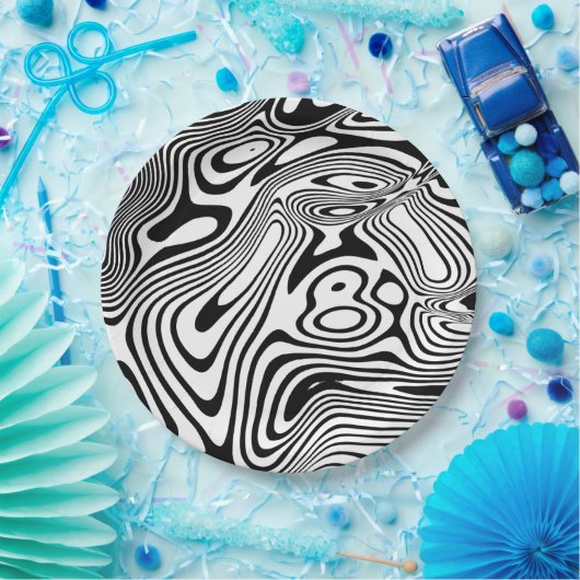 白黒の大理石パターン ペーパープレート (パーティー)