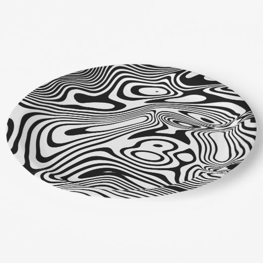 白黒の大理石パターン ペーパープレート (アングル)