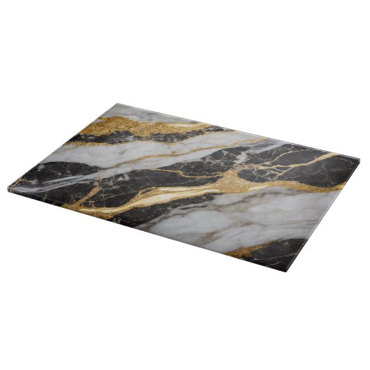 白黒の大理石パターン(金ゴールド付) カッティングボード (角)