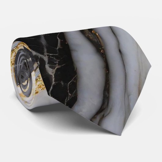 白黒の大理石パターン(金ゴールド付) ネクタイ (ロール)