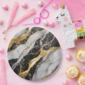 白黒の大理石パターン(金ゴールド付) ペーパープレート (パーティー)