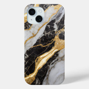 白黒の大理石パターン(金ゴールド付) iPhone 15ケース