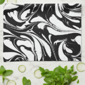 白黒の大理石パタ渦巻形のーン キッチンタオル (折り畳み)