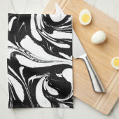 白黒の大理石パタ渦巻形のーン キッチンタオル (四つ折り)