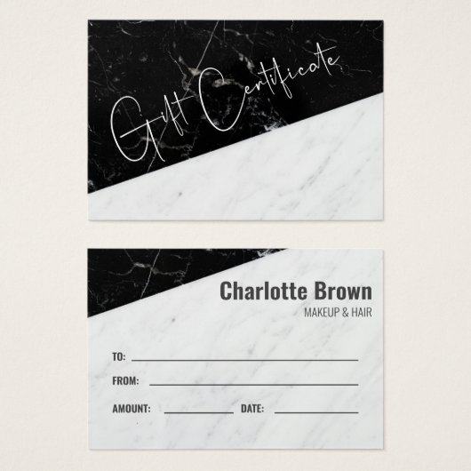 白黒の大理石ビジネスギフト証明書 (正面&裏面)