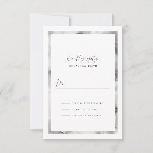 白黒の大理石フレームスクリフォーマルプト結婚ズ 出欠カード (正面)