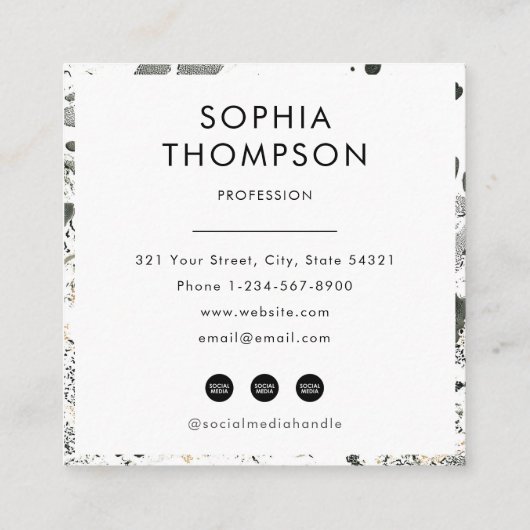 白黒の大理石抽象芸術QRコードソーシャルメディア スクエア名刺 (裏面)