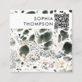 白黒の大理石抽象芸術QRコードソーシャルメディア スクエア名刺 (正面)