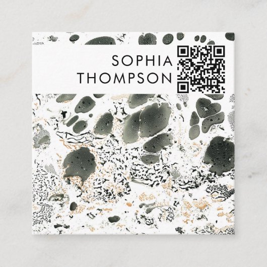 白黒の大理石抽象芸術QRコードソーシャルメディア スクエア名刺 (正面)