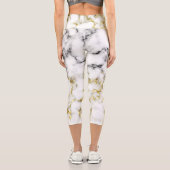 白黒の大理石金ゴールドの輝くフレーク カプリレギンス (裏面)