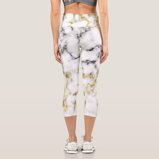 白黒の大理石金ゴールドの輝くフレーク カプリレギンス (裏面)